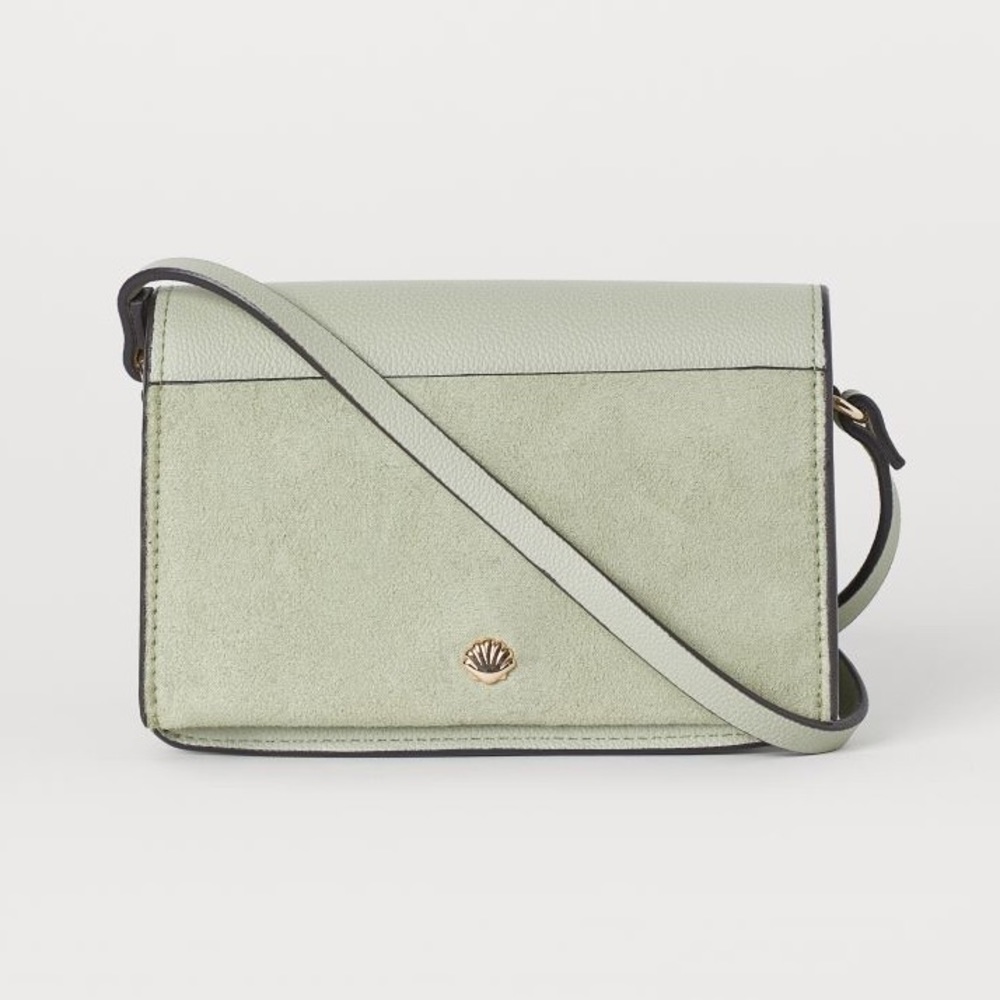 Small Shoulder Bag Faux Suede & Leather Mint Green